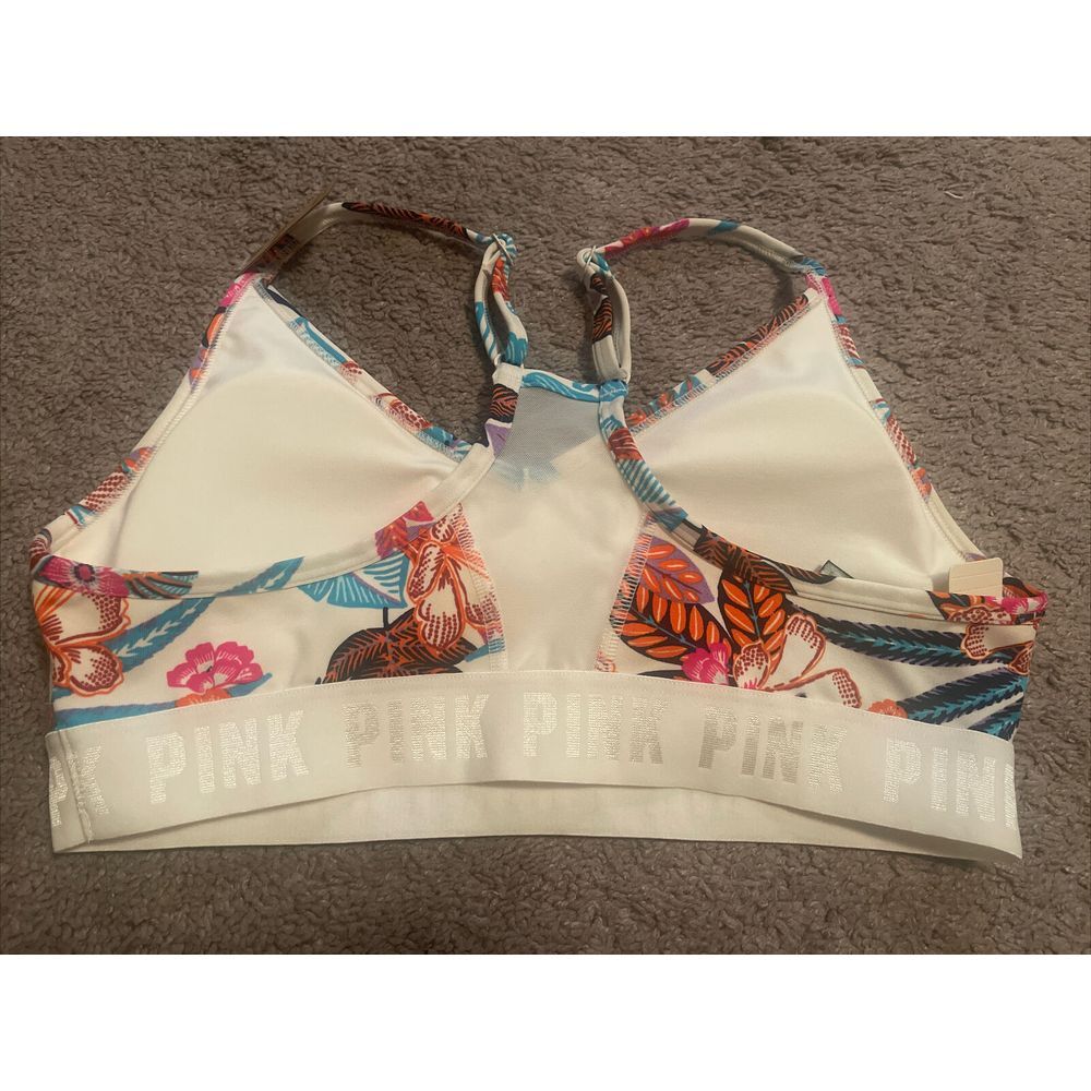 NWT Victoria's Secret PINK Ultimate Sports Bra Sz M - Ivory Floral Colorful - Picture 4 of 4